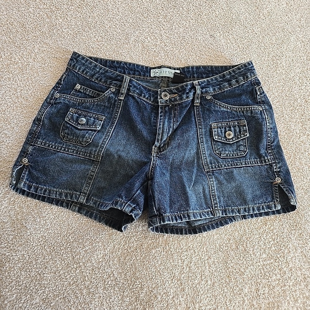 Arizona Jean Co. Hipster Dark Wash Denim Jean Shorts Cargo Pockets Juniors Sz 9